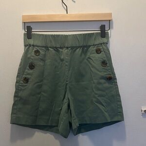 Ann Taylor High Waist Green Shorts with Button Accents